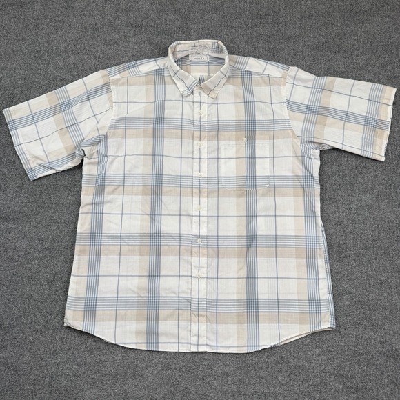 Christian Dior Other - Vintage Christian Dior Shirt Mens XL Beige Madras Plaid Short Sleeve Made USA